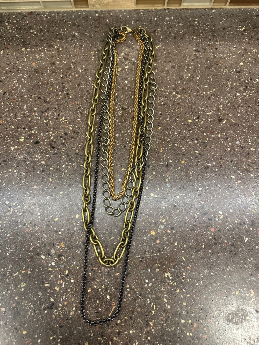 Vintage Angel Court Layered Multichain Necklace in Gold and Black